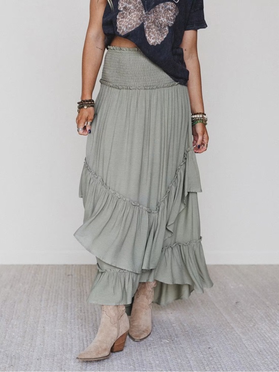 Three Bird Nest Dresses & Skirts - Three Bird Nest Boho Tiered Maxi Skirt in Olive Green